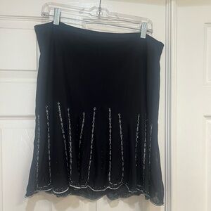 Express Black Skirt‎ Embroidered Flare Mini Beads Sz 12